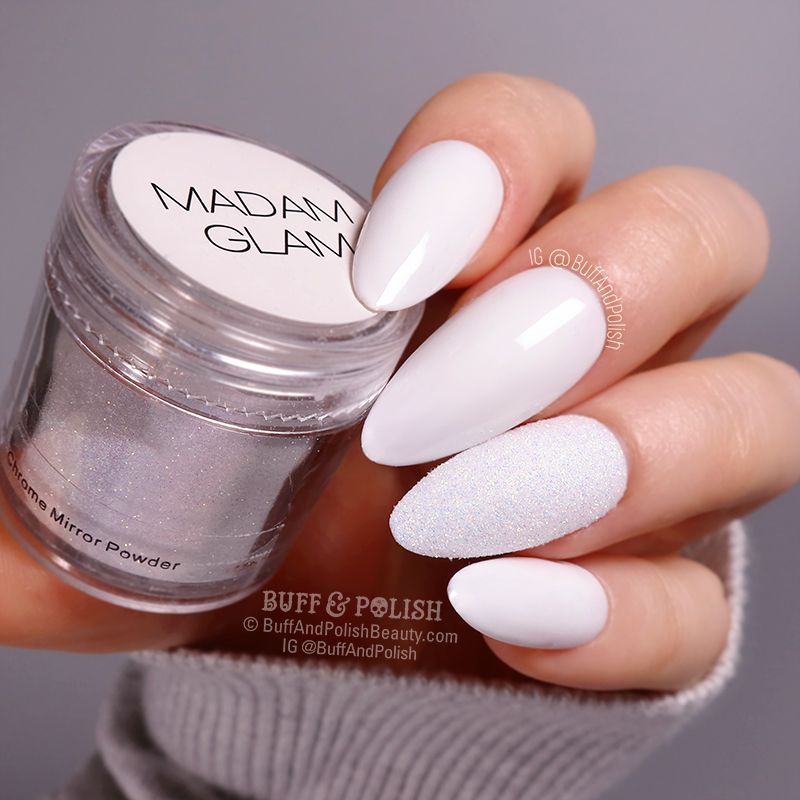 Buff & Polish - Madam Glam Perfect White & Illumination Glitter swatch